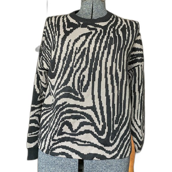 T Tahari Zebra Print Metallic Cashmere Blend Sweater New With Tags Size M - Picture 2 of 9